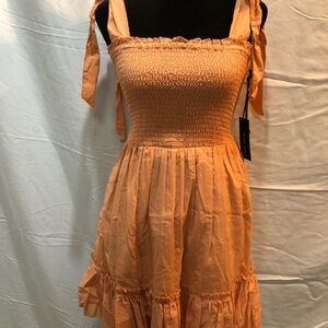 Black Tape Smocked Tiered Midi Dress in Orange and Pink